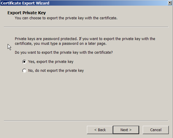 Export the private key
