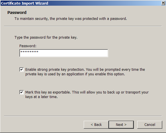 certificate password