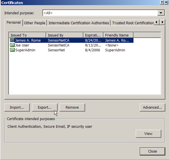 IE Certificate store