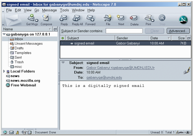 Digitally signed e-mail