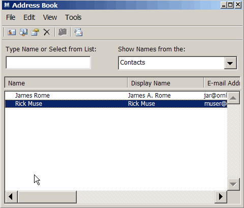 Outlook address book entry
