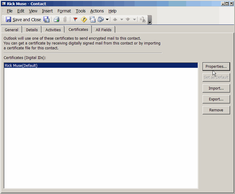 user certificate properties