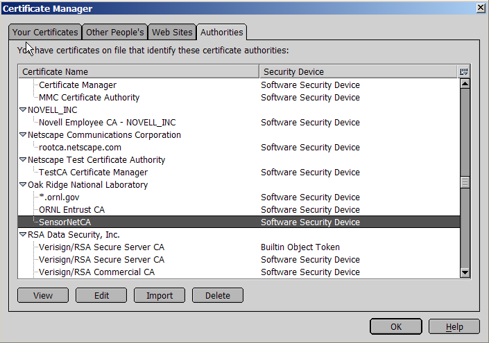 Finding the SensorNetCA certificate