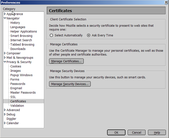 Preferences menu